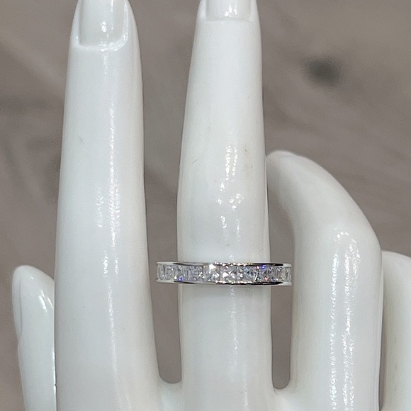 Sterling Silver CZ Princess Cut Eternity Band - Picture 5 of 10